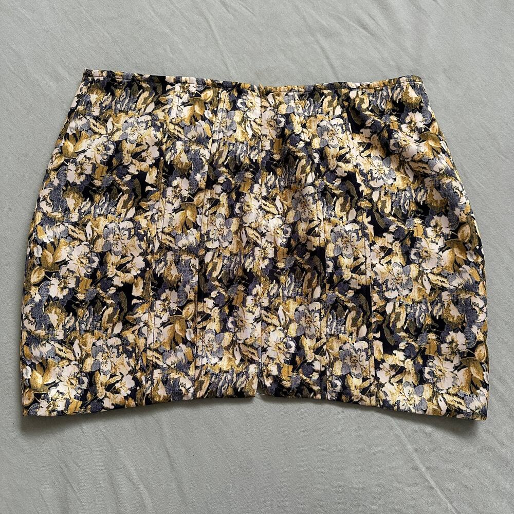 Lioness Large Floral Print Black Gold Retro Mod Low Waisted Mini Skirt Tapestry